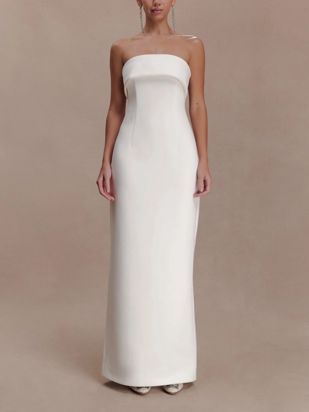 NWOT Meshki Sloane Strapless Maxi Dress With Pearls - White